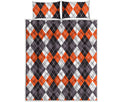 Grey Black Orange And White Argyle Print Quilt Bed Set