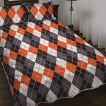 Grey Black Orange And White Argyle Print Quilt Bed Set