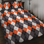 Grey Black Orange And White Argyle Print Quilt Bed Set