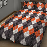 Grey Black Orange And White Argyle Print Quilt Bed Set