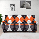 Grey Black Orange And White Argyle Print Sofa Cover