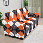 Grey Black Orange And White Argyle Print Sofa Cover