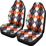 Grey Black Orange And White Argyle Print Universal Fit Car Seat Covers