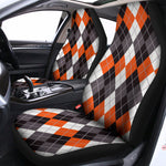 Grey Black Orange And White Argyle Print Universal Fit Car Seat Covers