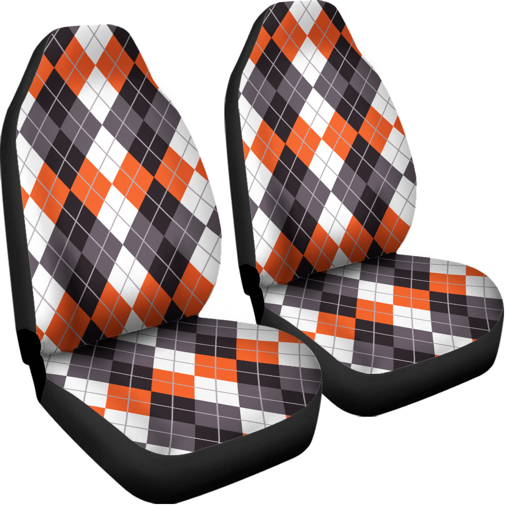 Grey Black Orange And White Argyle Print Universal Fit Car Seat Covers