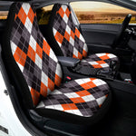 Grey Black Orange And White Argyle Print Universal Fit Car Seat Covers