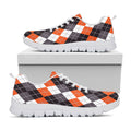 Grey Black Orange And White Argyle Print White Running Shoes