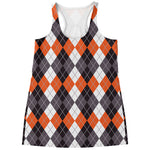 Grey Black Orange And White Argyle Print Women's Racerback Tank Top