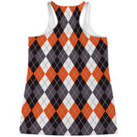 Grey Black Orange And White Argyle Print Women's Racerback Tank Top