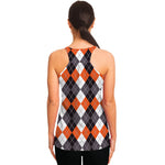 Grey Black Orange And White Argyle Print Women's Racerback Tank Top