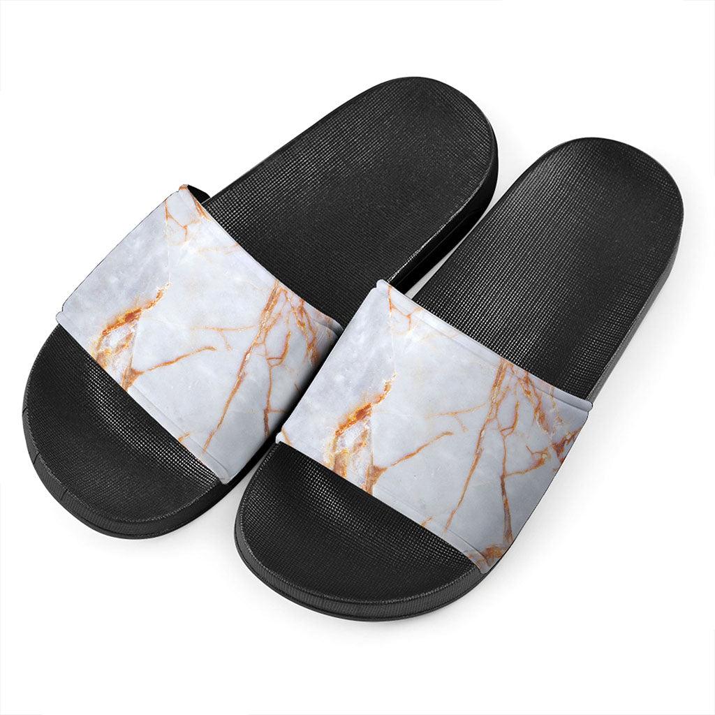 Grey Bronze Marble Print Black Slide Sandals