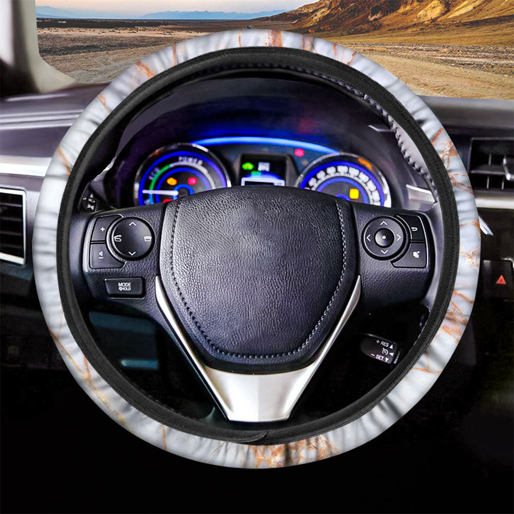 Grey Bronze Marble Print Car Steering Wheel Cover