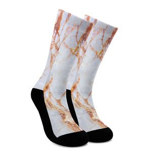 Grey Bronze Marble Print Crew Socks