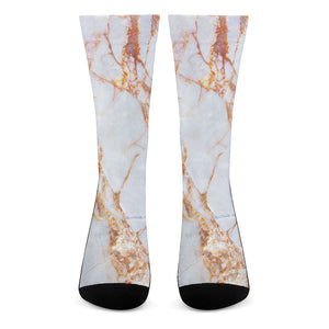 Grey Bronze Marble Print Crew Socks