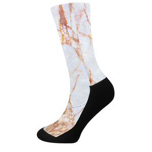 Grey Bronze Marble Print Crew Socks