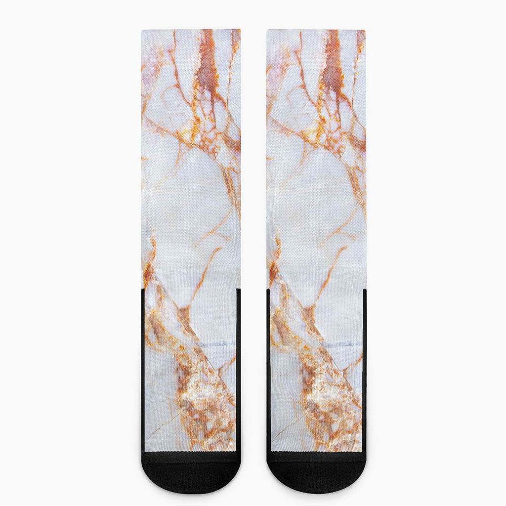 Grey Bronze Marble Print Crew Socks