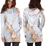 Grey Bronze Marble Print Hoodie Dress GearFrost