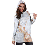 Grey Bronze Marble Print Hoodie Dress GearFrost