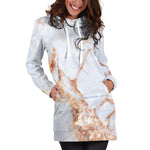 Grey Bronze Marble Print Hoodie Dress GearFrost