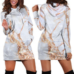 Grey Bronze Marble Print Hoodie Dress GearFrost