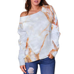 Grey Bronze Marble Print Off Shoulder Sweatshirt GearFrost