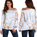 Grey Bronze Marble Print Off Shoulder Sweatshirt GearFrost