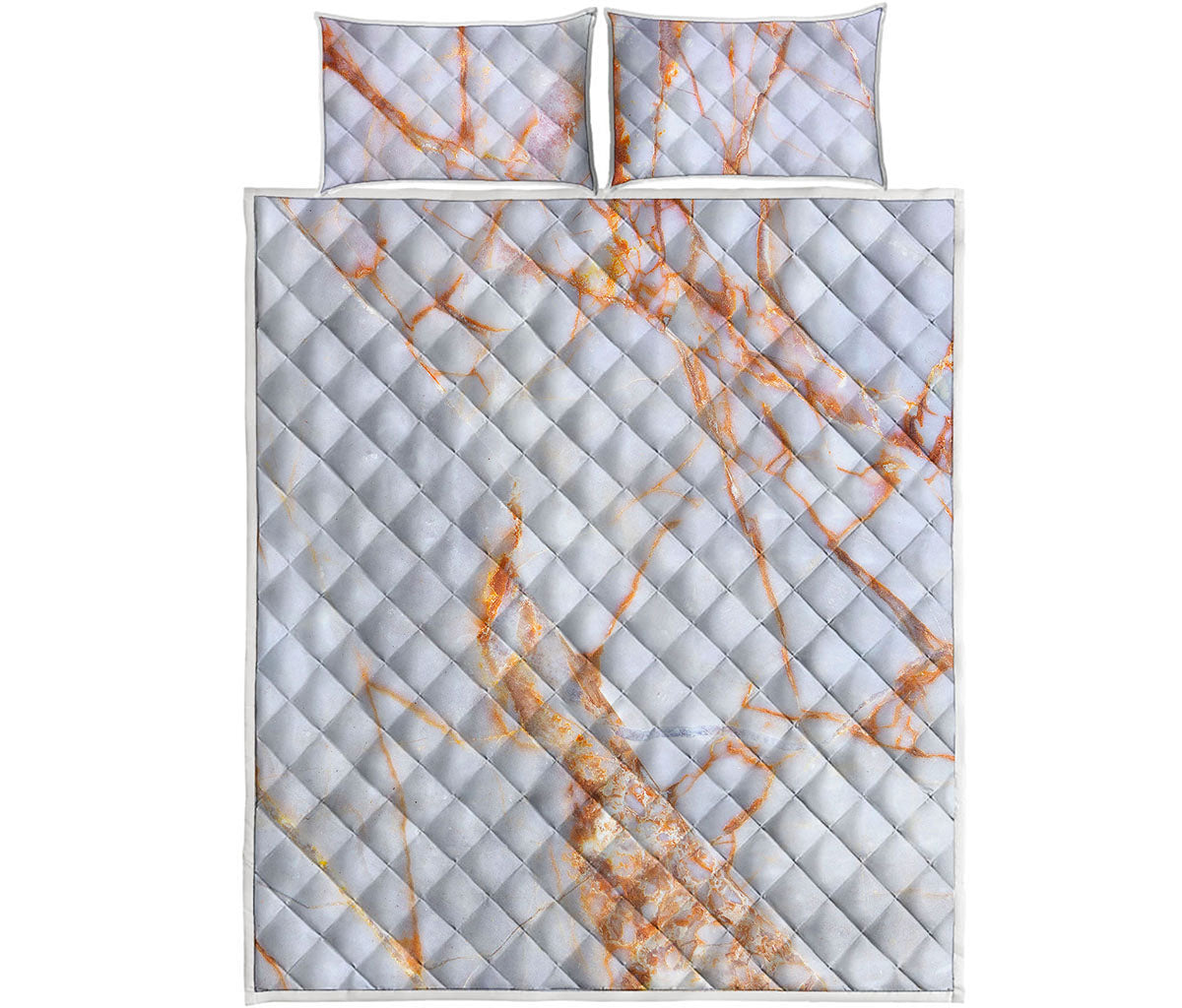 Grey Bronze Marble Print Quilt Bed Set