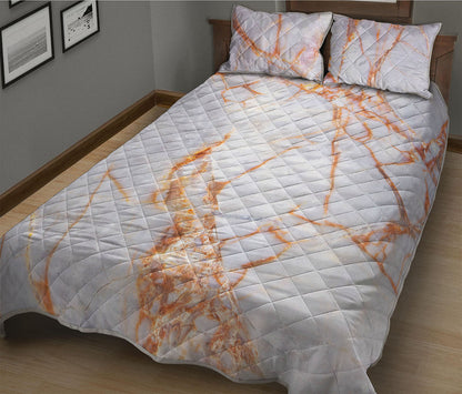 Grey Bronze Marble Print Quilt Bed Set