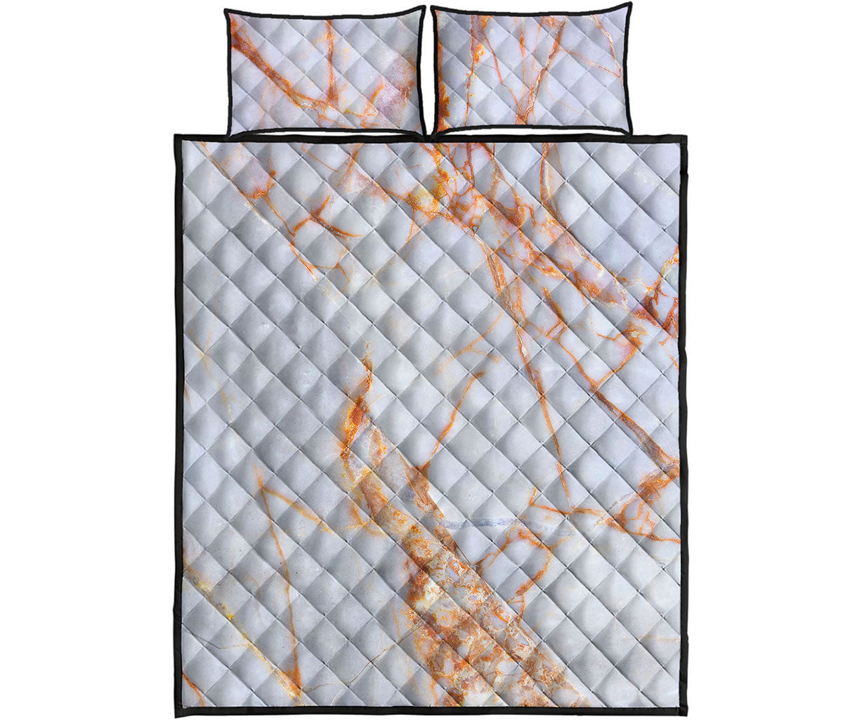 Grey Bronze Marble Print Quilt Bed Set