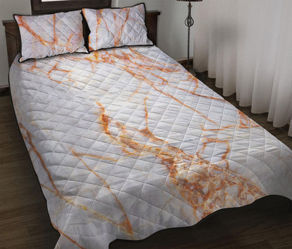 Grey Bronze Marble Print Quilt Bed Set
