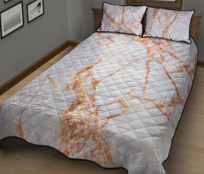 Grey Bronze Marble Print Quilt Bed Set