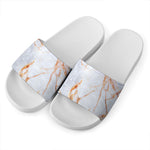 Grey Bronze Marble Print White Slide Sandals