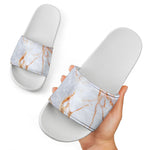 Grey Bronze Marble Print White Slide Sandals