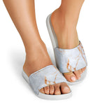 Grey Bronze Marble Print White Slide Sandals