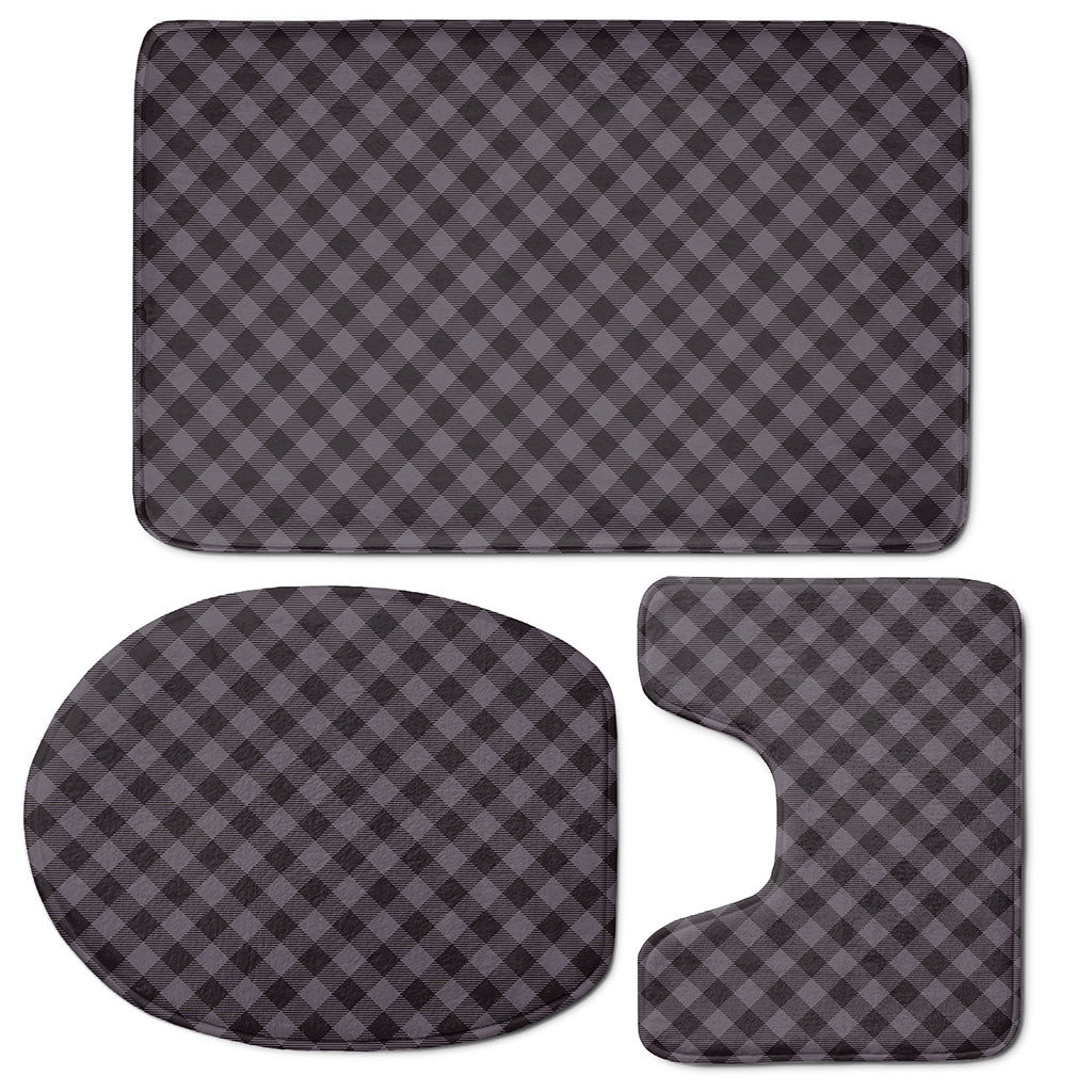 Grey Buffalo Plaid Pattern Print 3 Piece Bath Mat Set
