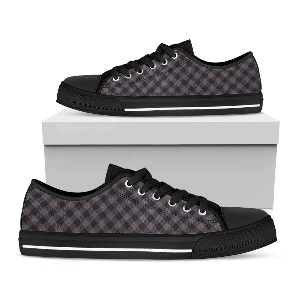 Grey Buffalo Plaid Pattern Print Black Low Top Shoes