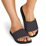 Grey Buffalo Plaid Pattern Print Black Slide Sandals