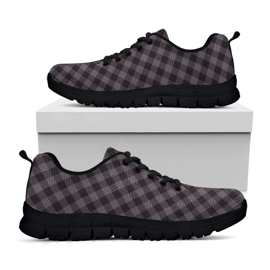 Grey Buffalo Plaid Pattern Print Black Sneakers