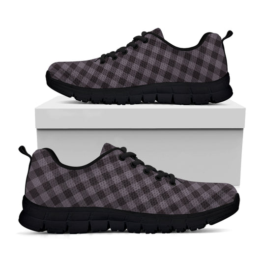 Grey Buffalo Plaid Pattern Print Black Sneakers