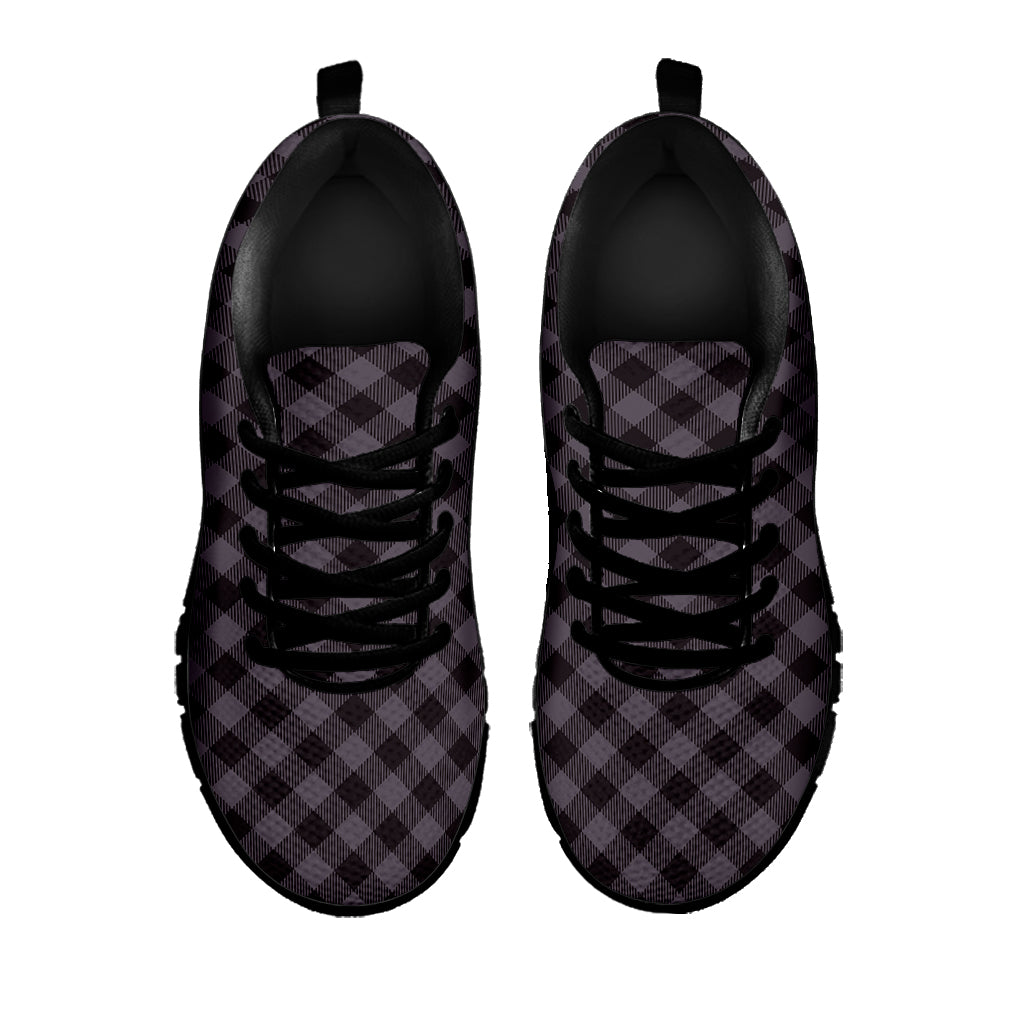 Grey Buffalo Plaid Pattern Print Black Sneakers