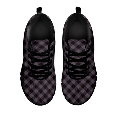 Grey Buffalo Plaid Pattern Print Black Sneakers