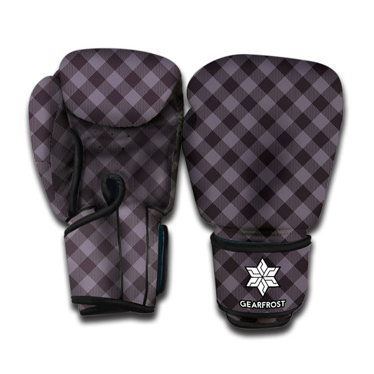 Grey Buffalo Plaid Pattern Print Boxing Gloves