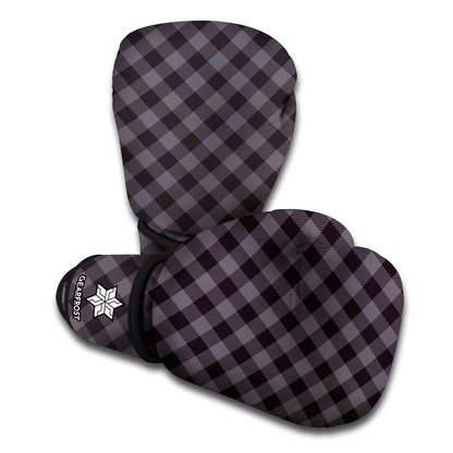 Grey Buffalo Plaid Pattern Print Boxing Gloves