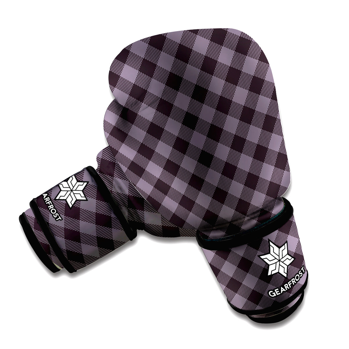 Grey Buffalo Plaid Pattern Print Boxing Gloves