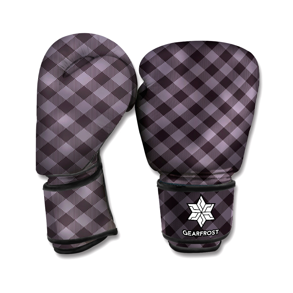 Grey Buffalo Plaid Pattern Print Boxing Gloves