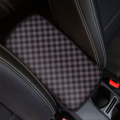 Grey Buffalo Plaid Pattern Print Car Center Console Cover