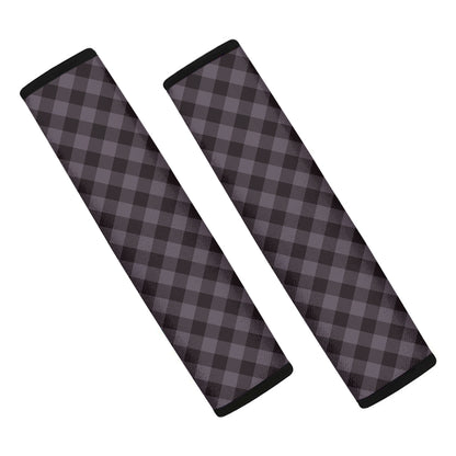 Grey Buffalo Plaid Pattern Print Car Seat Belt Covers