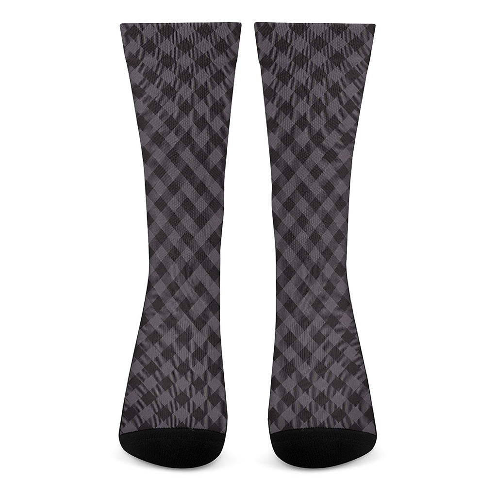 Grey Buffalo Plaid Pattern Print Crew Socks