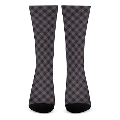 Grey Buffalo Plaid Pattern Print Crew Socks