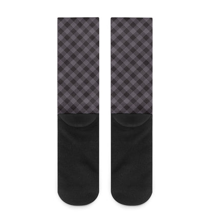 Grey Buffalo Plaid Pattern Print Crew Socks